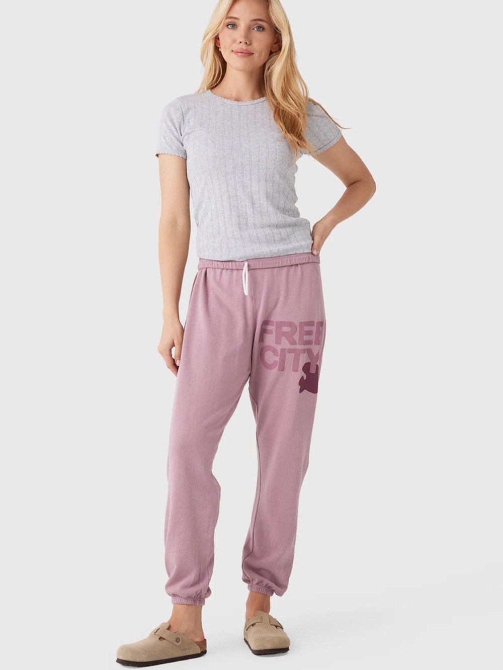 Fee City Cotton Logo Light Pink Sweatpants Small